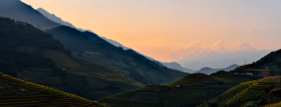 a view of a valley with rice terraces
