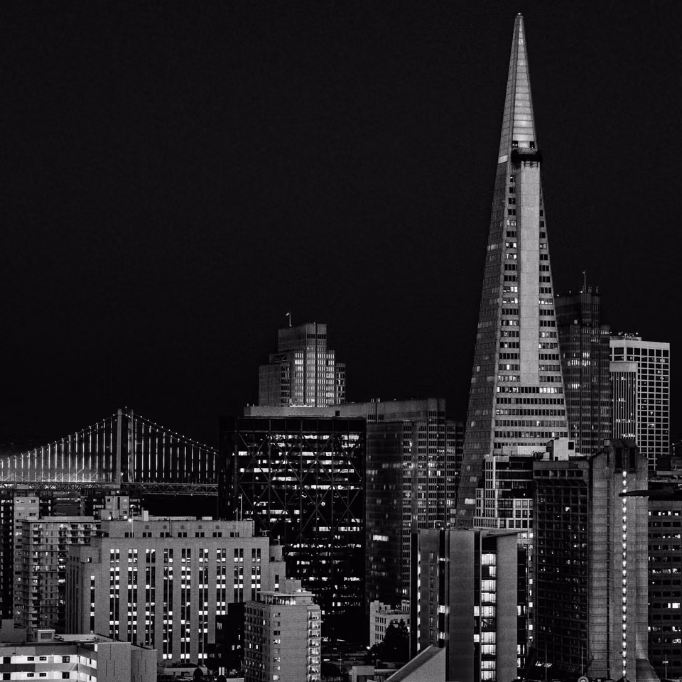 san francisco skyline in black and white
