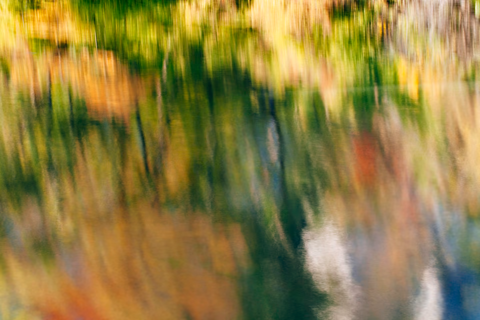 a blurry image of a river with trees in the background
