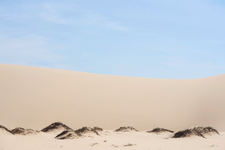 a person standing on top of a large sand dune
