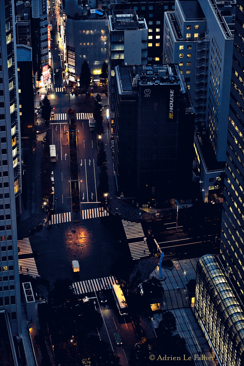 a city street with a lot of traffic lights
